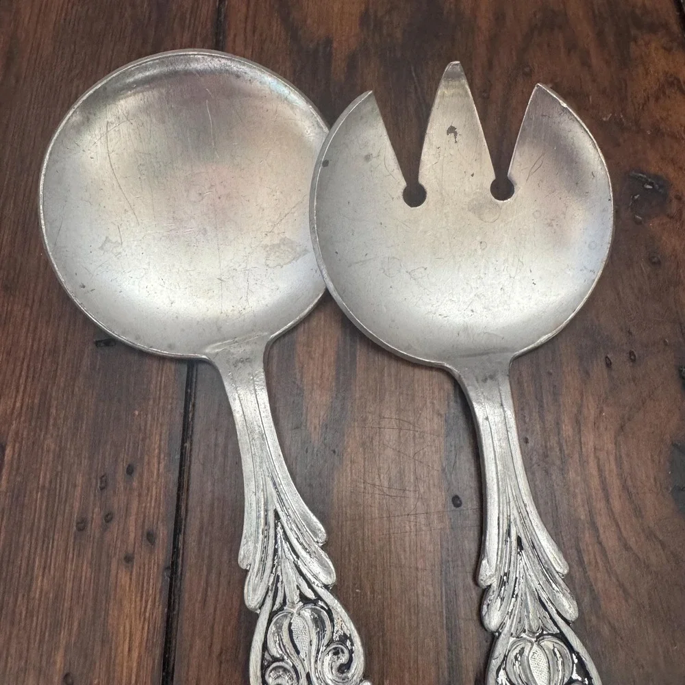 Vintage Hagness Norway Pewter Salad Serving Set Pattern 209‎ Scandinavian